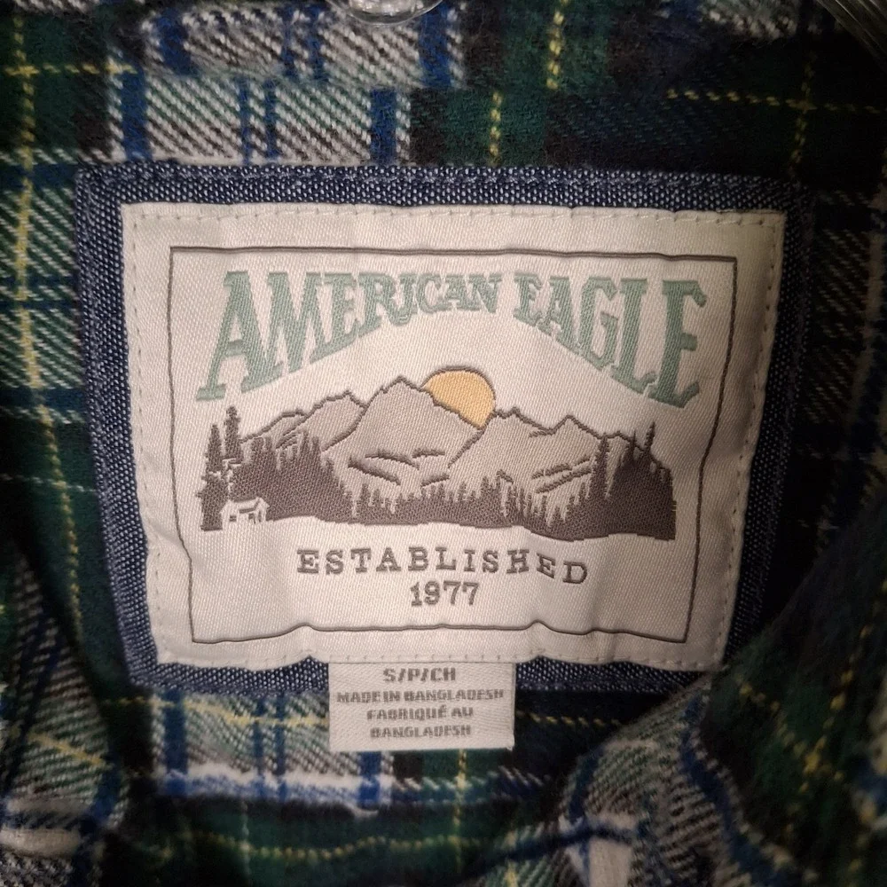 American Eagle Flannel Men's Medium Shirt Blue Green Plaid Tartan Outdoors‎ - Picture 2 of 13